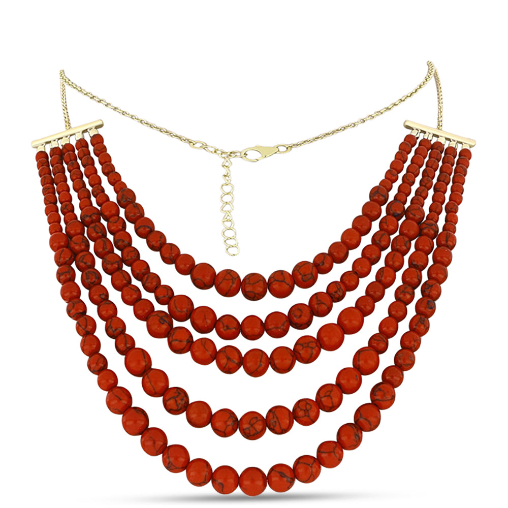 Collar de Plata Bañada en Oro con Coral de Esponja Roja 1 