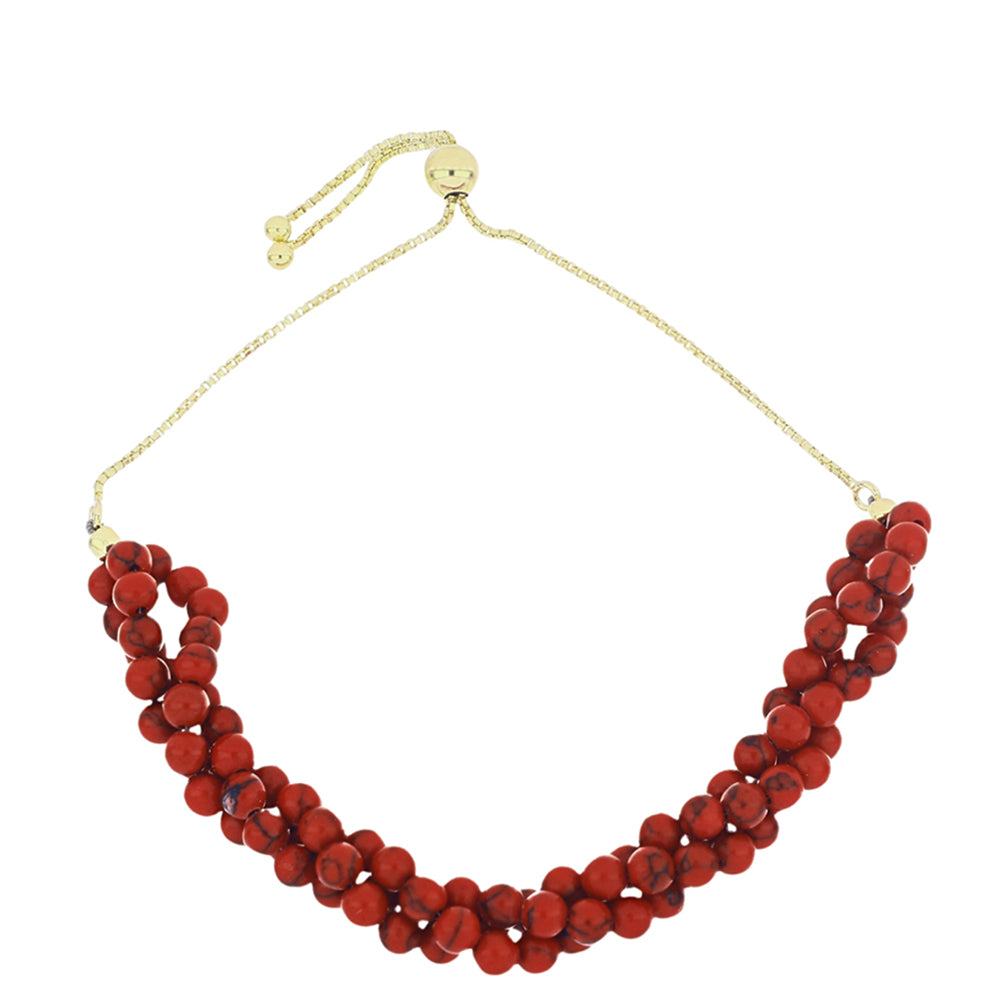 Pulsera de Plata Bañada en Oro con Coral de Esponja Roja