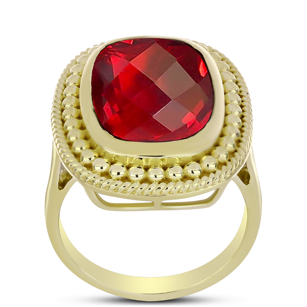 Anillo de Plata Bañada en Oro con Ágata Roja 3 