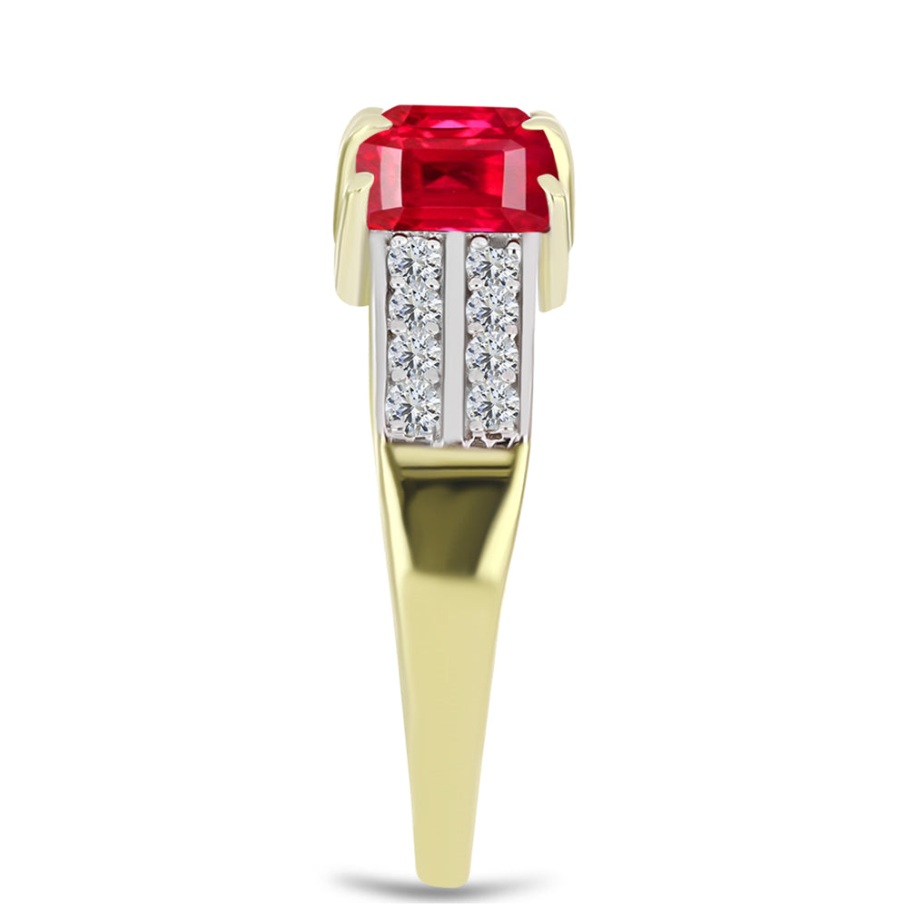Anillo de Plata Bañada en Oro con Ágata Roja y Topacio Blanco