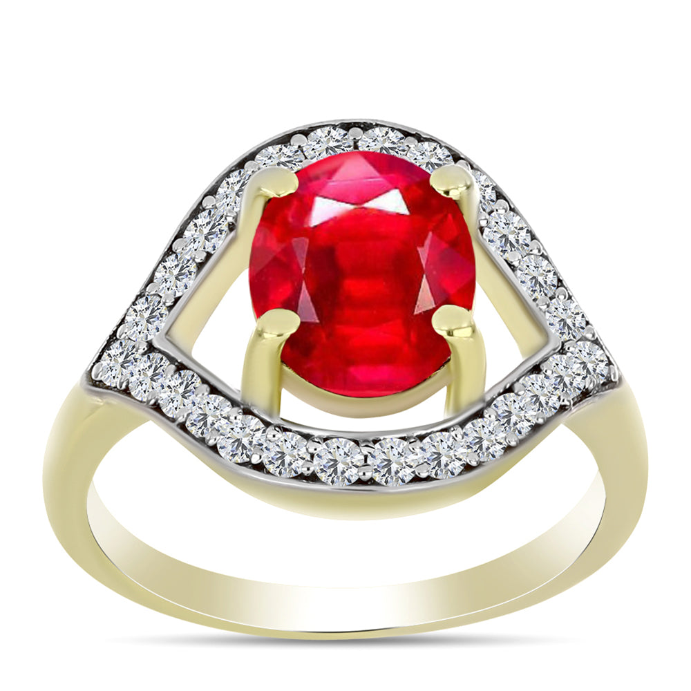 Anillo de Plata Bañada en Oro con Ágata Roja y Topacio Blanco 3 