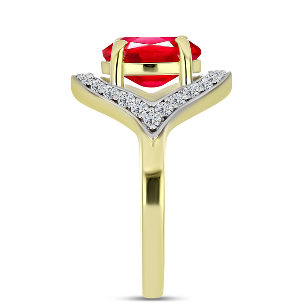 Anillo de Plata Bañada en Oro con Ágata Roja y Topacio Blanco 4 