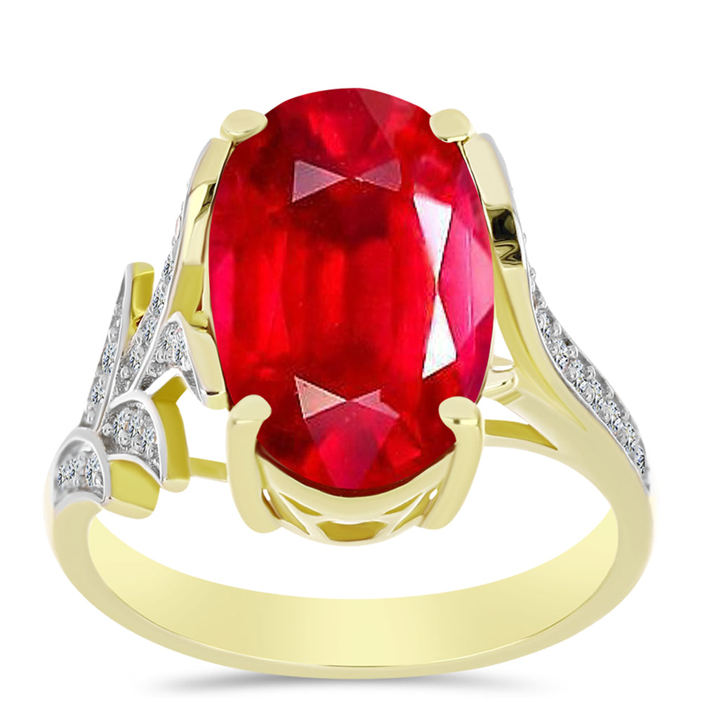 Anillo de Plata Bañada en Oro con Ágata Roja y Topacio Blanco 3 