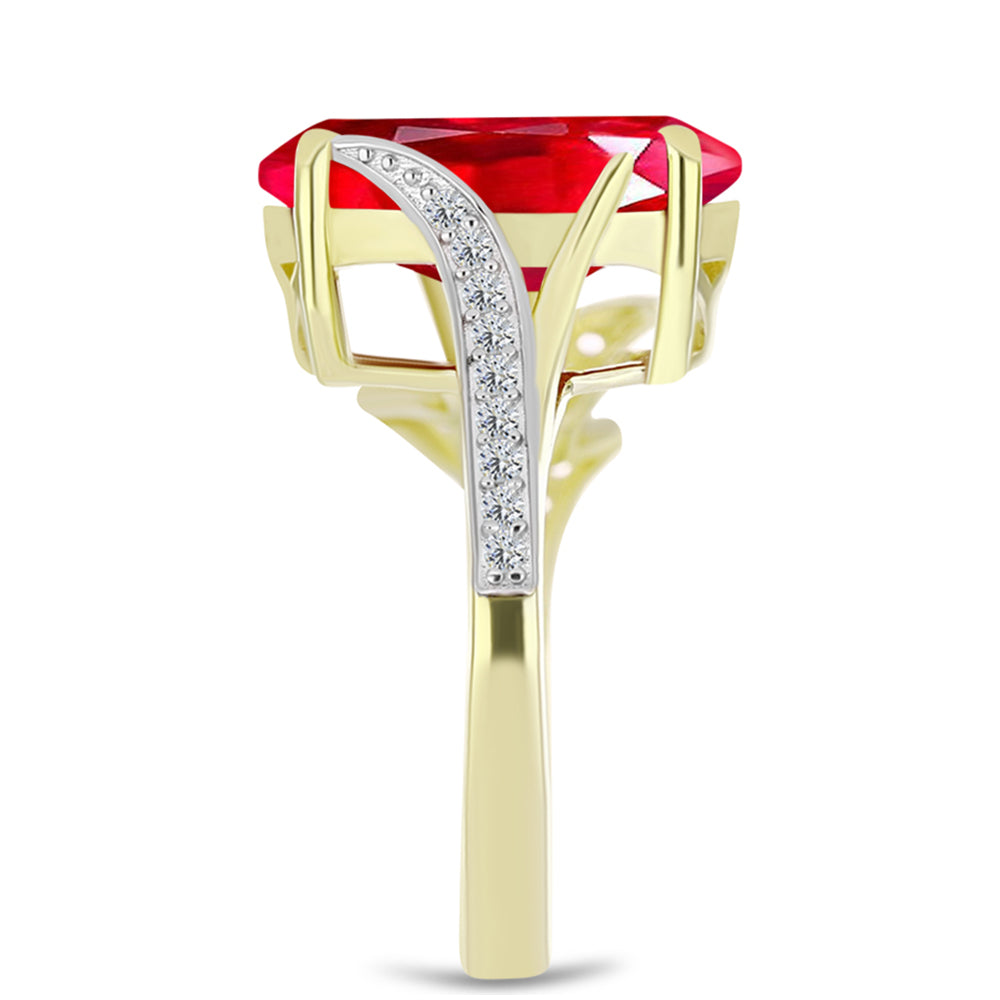 Anillo de Plata Bañada en Oro con Ágata Roja y Topacio Blanco 4 