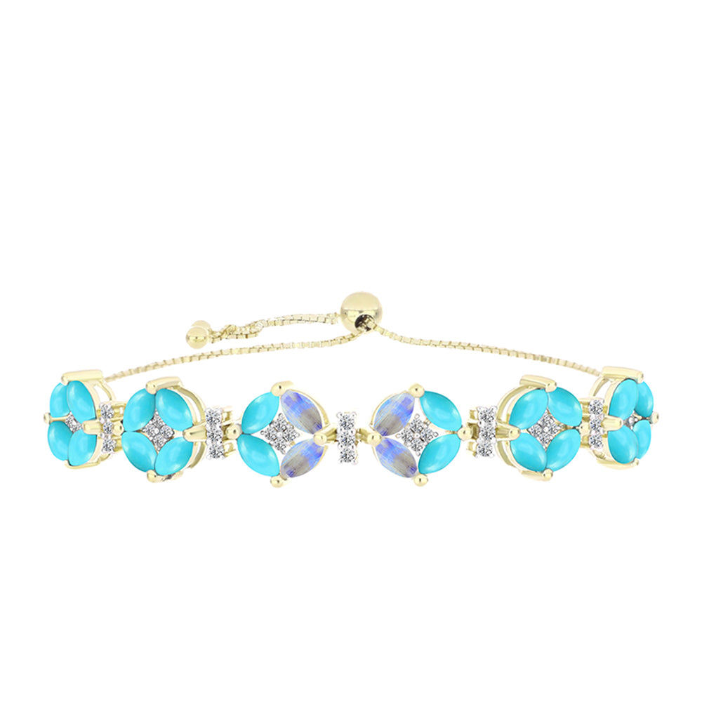 Pulsera de Plata Bañada en Oro con Turquesa Bella Durmiente y Piedra Lunar Arco Iris 1 