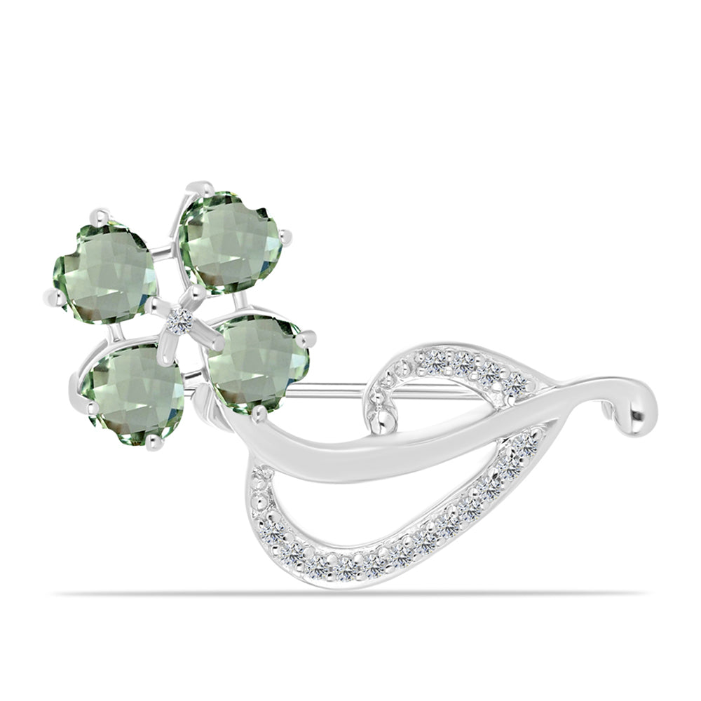 Broche de Plata con Amatista Verde y Topacio Blanco