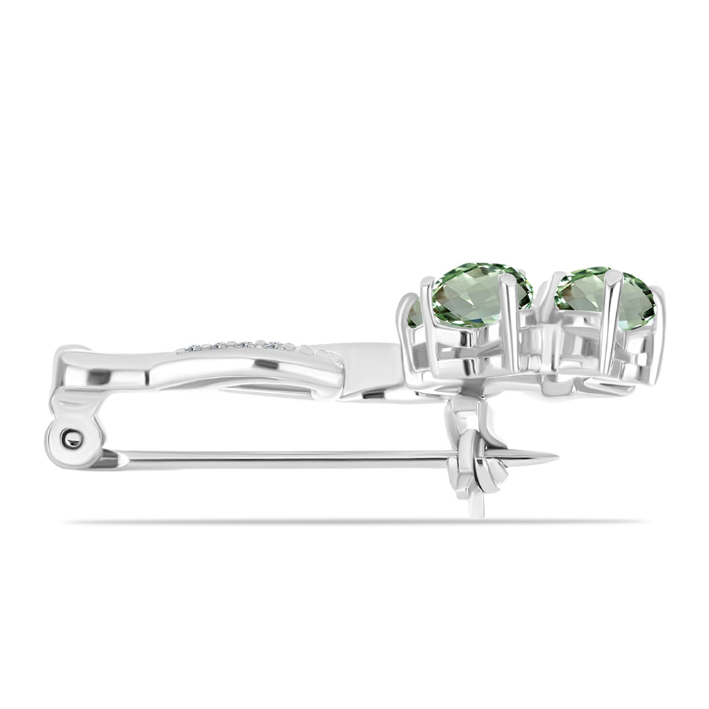 Broche de Plata con Amatista Verde y Topacio Blanco 2 
