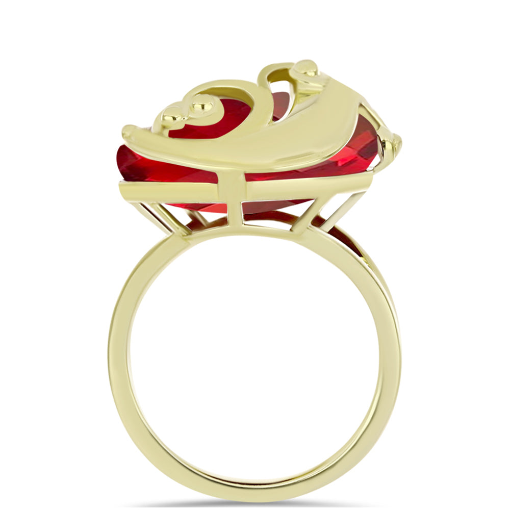 Anillo de Plata Bañada en Oro con Ágata Roja