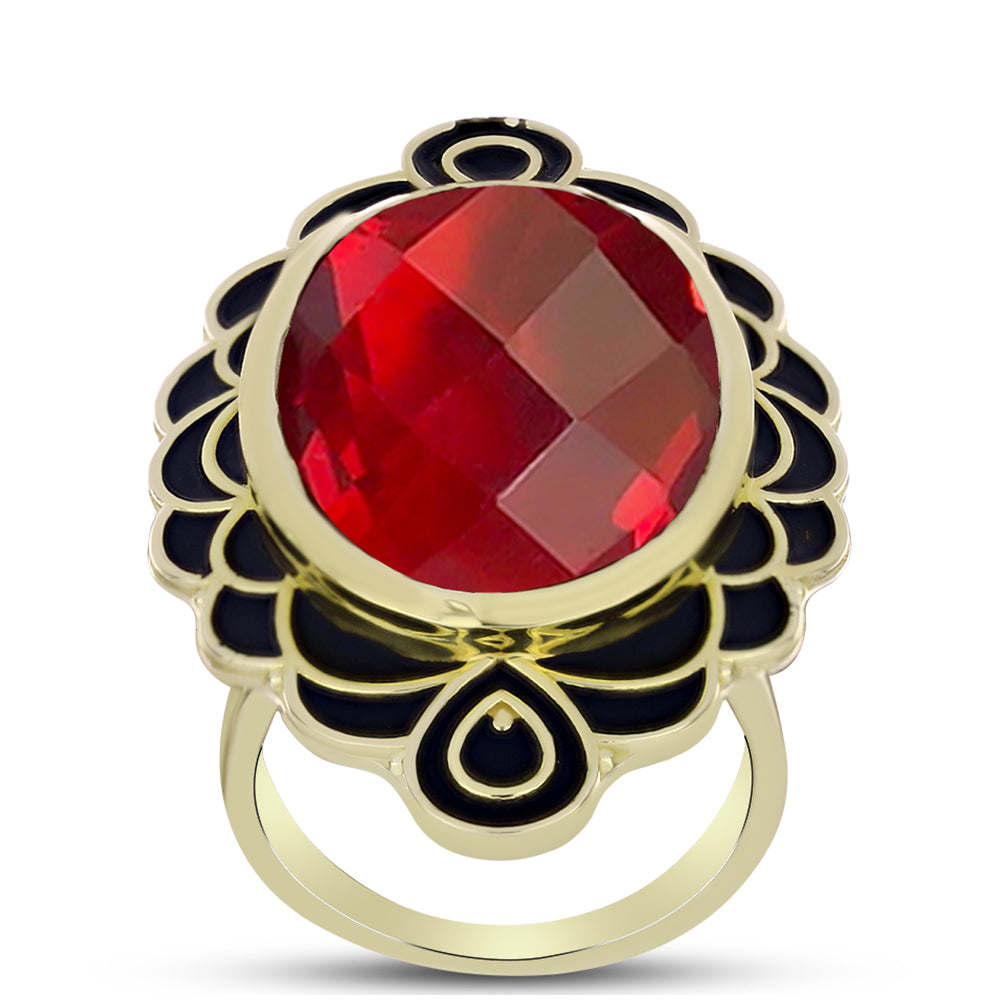 Anillo de Plata Bañada en Oro con Ágata Roja 3 