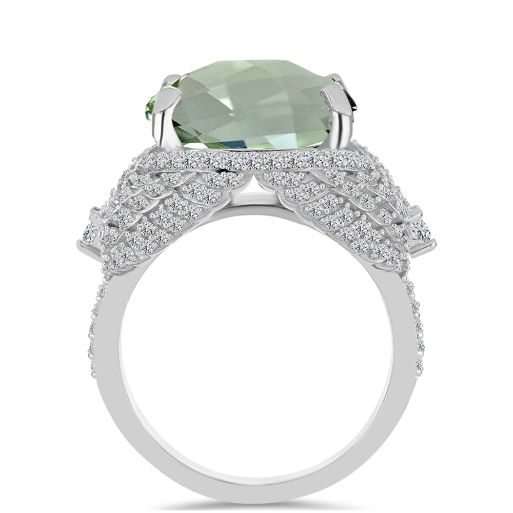 Anillo de Plata con Amatista Verde y Topacio Blanco 2 
