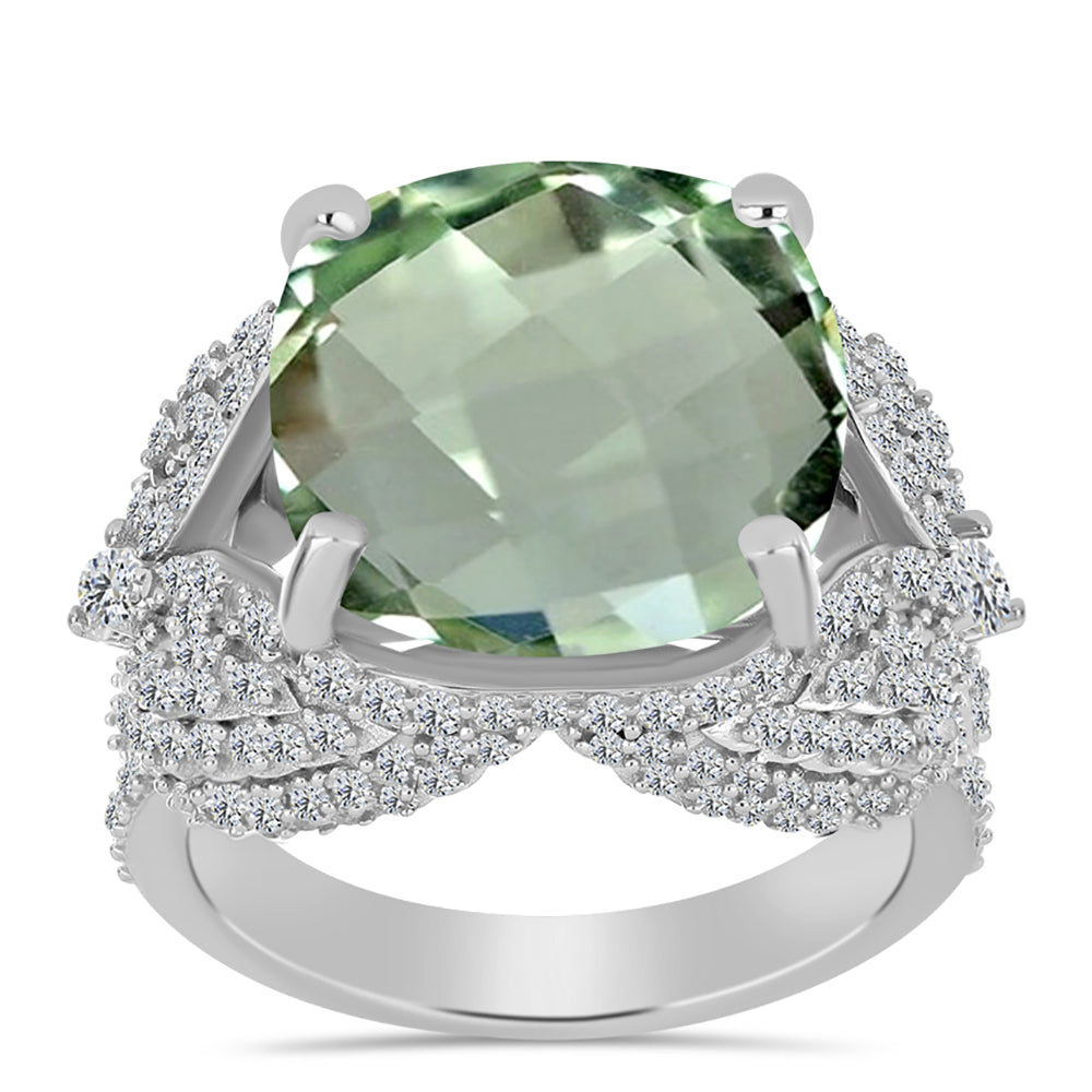 Anillo de Plata con Amatista Verde y Topacio Blanco 3 