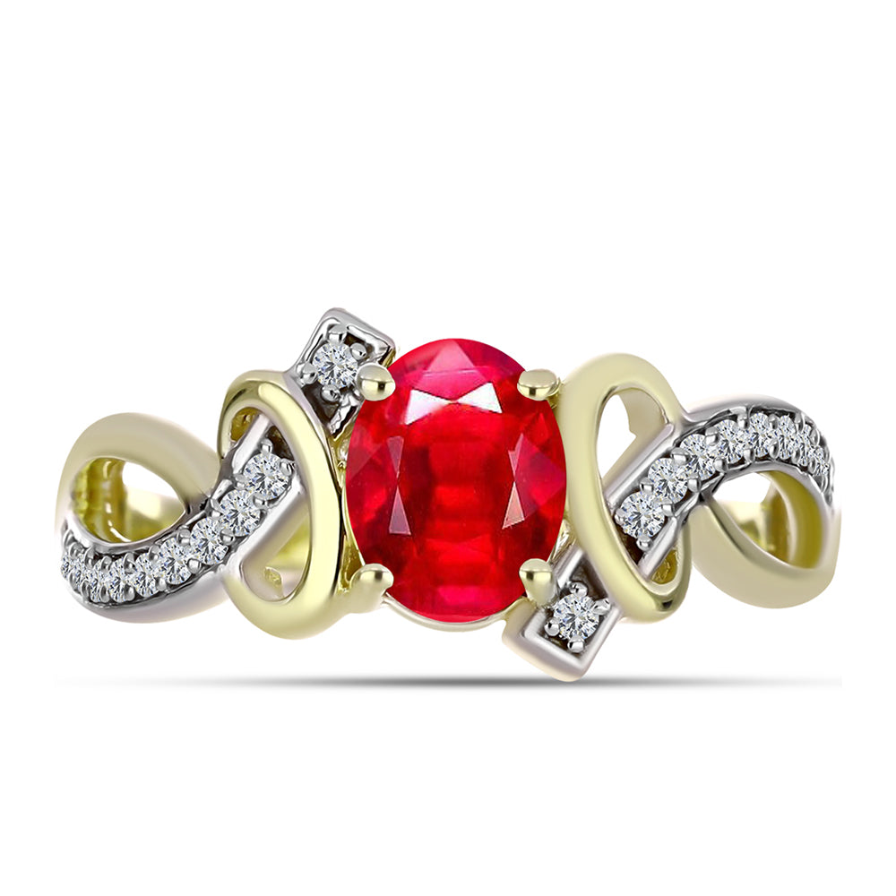 Anillo de Plata Bañada en Oro con Ágata Roja y Topacio Blanco