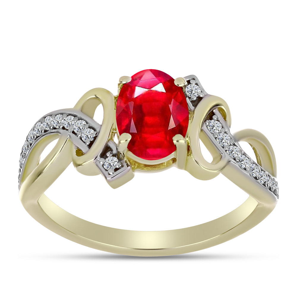Anillo de Plata Bañada en Oro con Ágata Roja y Topacio Blanco