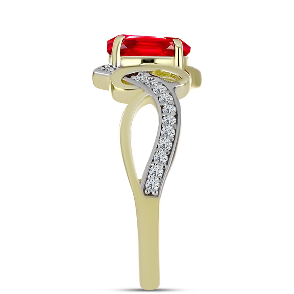 Anillo de Plata Bañada en Oro con Ágata Roja y Topacio Blanco 4 