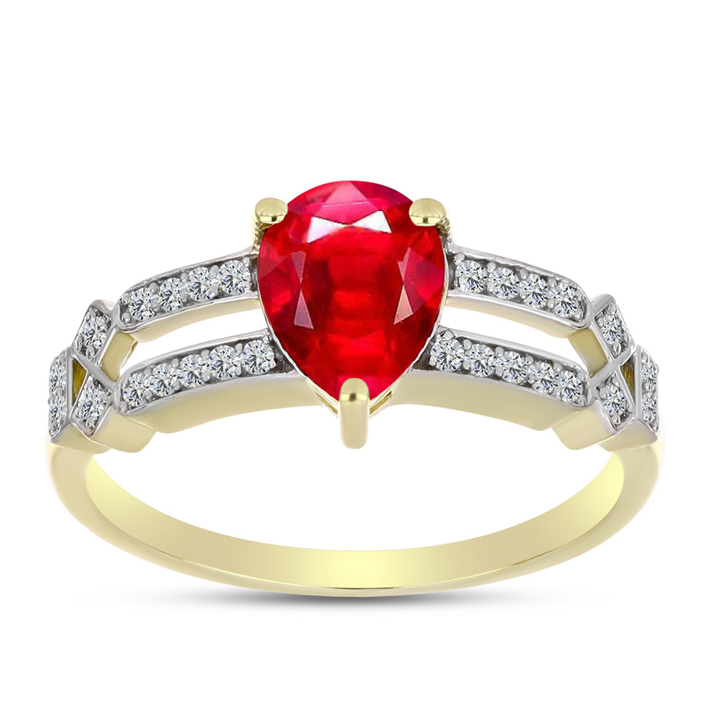 Anillo de Plata Bañada en Oro con Ágata Roja y Topacio Blanco