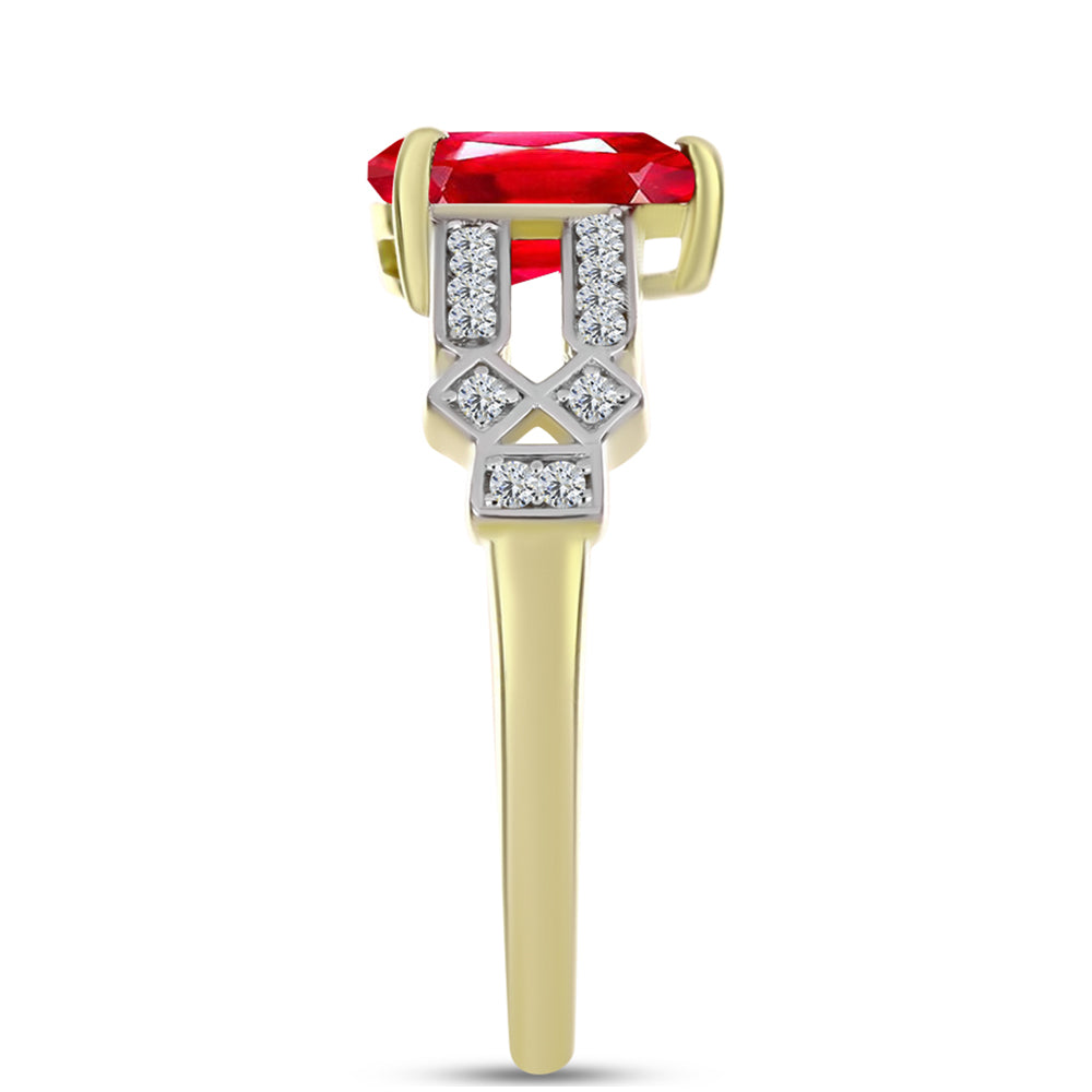 Anillo de Plata Bañada en Oro con Ágata Roja y Topacio Blanco 4 