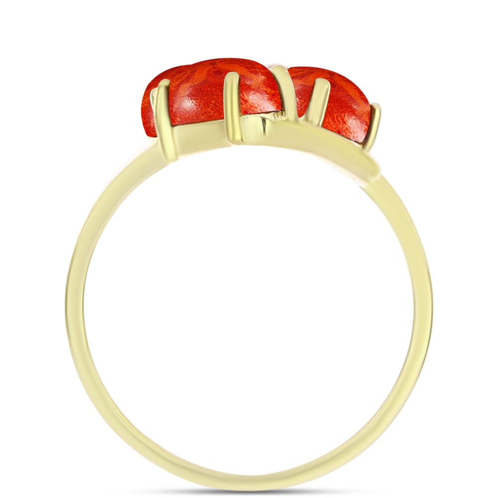 Anillo de Plata Bañada en Oro con Coral de Esponja Roja y Topacio Blanco 2 