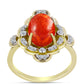 Anillo de Plata Bañada en Oro con Coral de Esponja Roja y Topacio Blanco