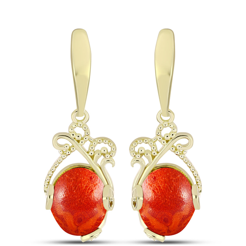 Pendientes de Plata Bañada en Oro con Coral de Esponja Roja