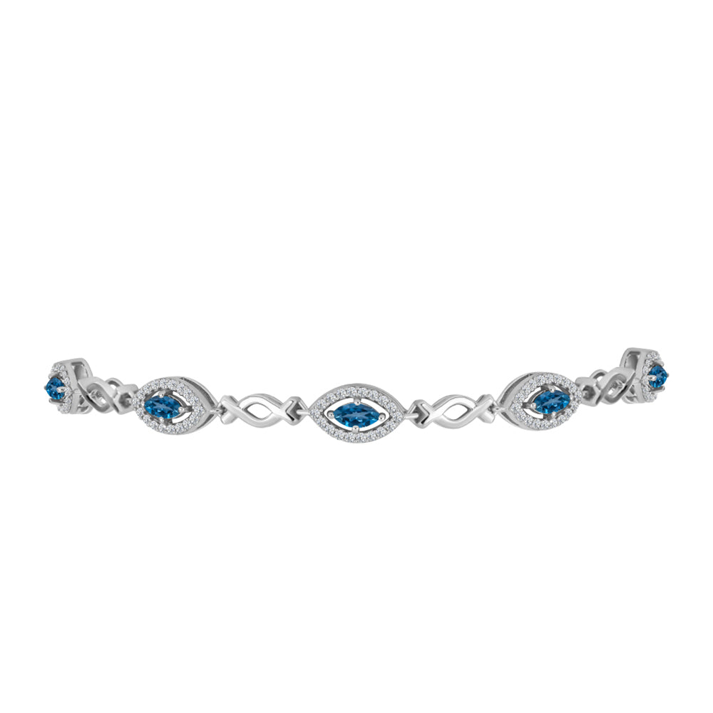Pulsera de Plata con Topacio Azul Londres y Topacio Blanco