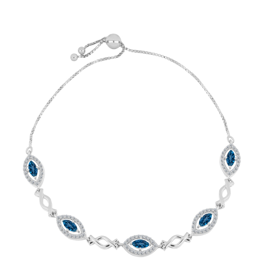 Pulsera de Plata con Topacio Azul Londres y Topacio Blanco 1 