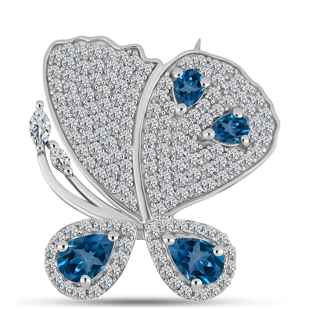 Broche de Plata con Topacio Azul Londres y Topacio Blanco 1 
