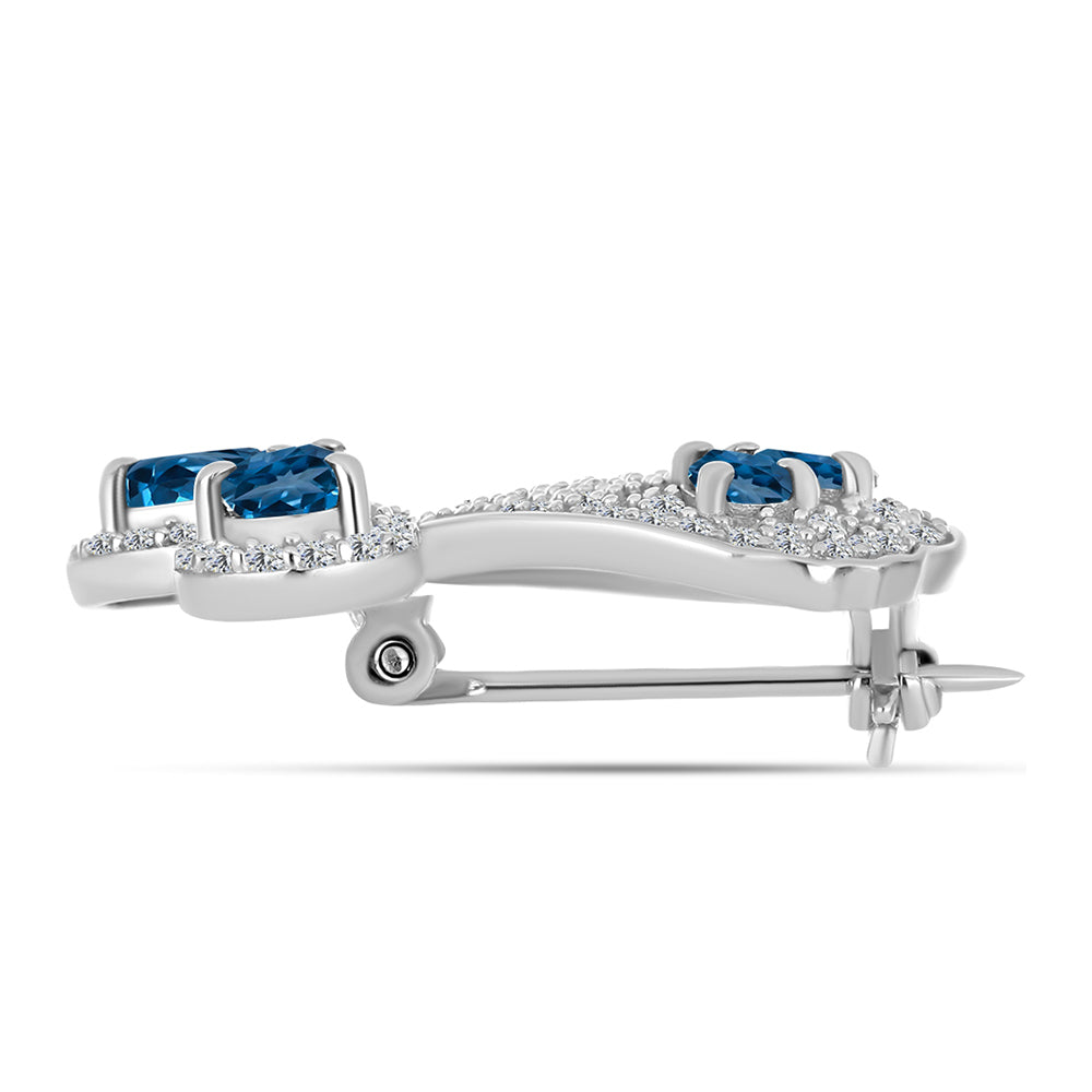 Broche de Plata con Topacio Azul Londres y Topacio Blanco 2 