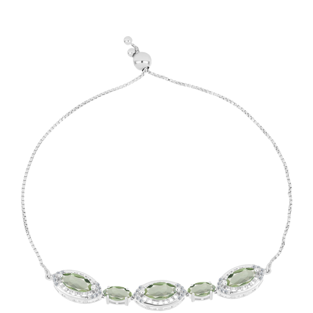Pulsera de Plata con Amatista Verde y Topacio Blanco