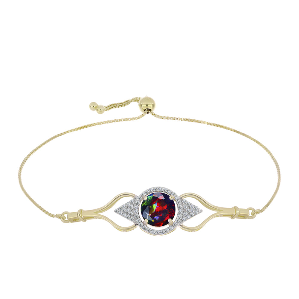 Pulsera de Plata Bañada en Oro con Ópalo negro medianoche Lega Dembi de Ëtiopía y Topacio Blanco