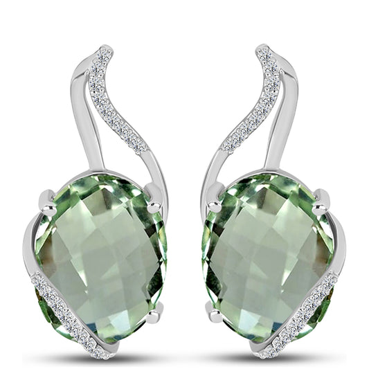 Pendientes de Plata con Amatista Verde y Topacio Blanco