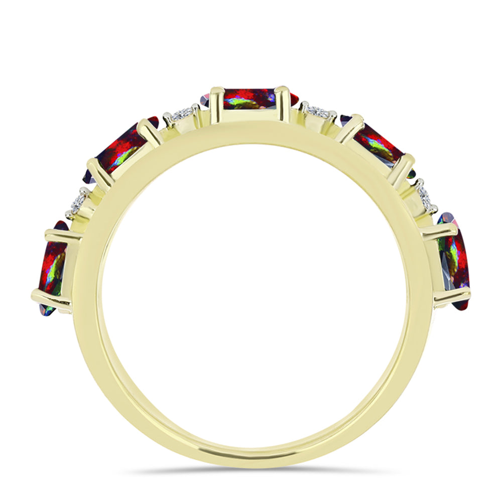 Anillo de Plata Bañada en Oro con Ópalo negro medianoche Lega Dembi de Ëtiopía y Topacio Blanco 3 