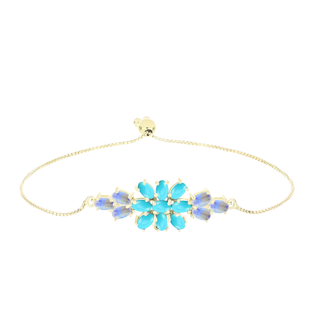 Pulsera de Plata Bañada en Oro con Turquesa Bella Durmiente y Piedra Lunar Arco Iris 1 