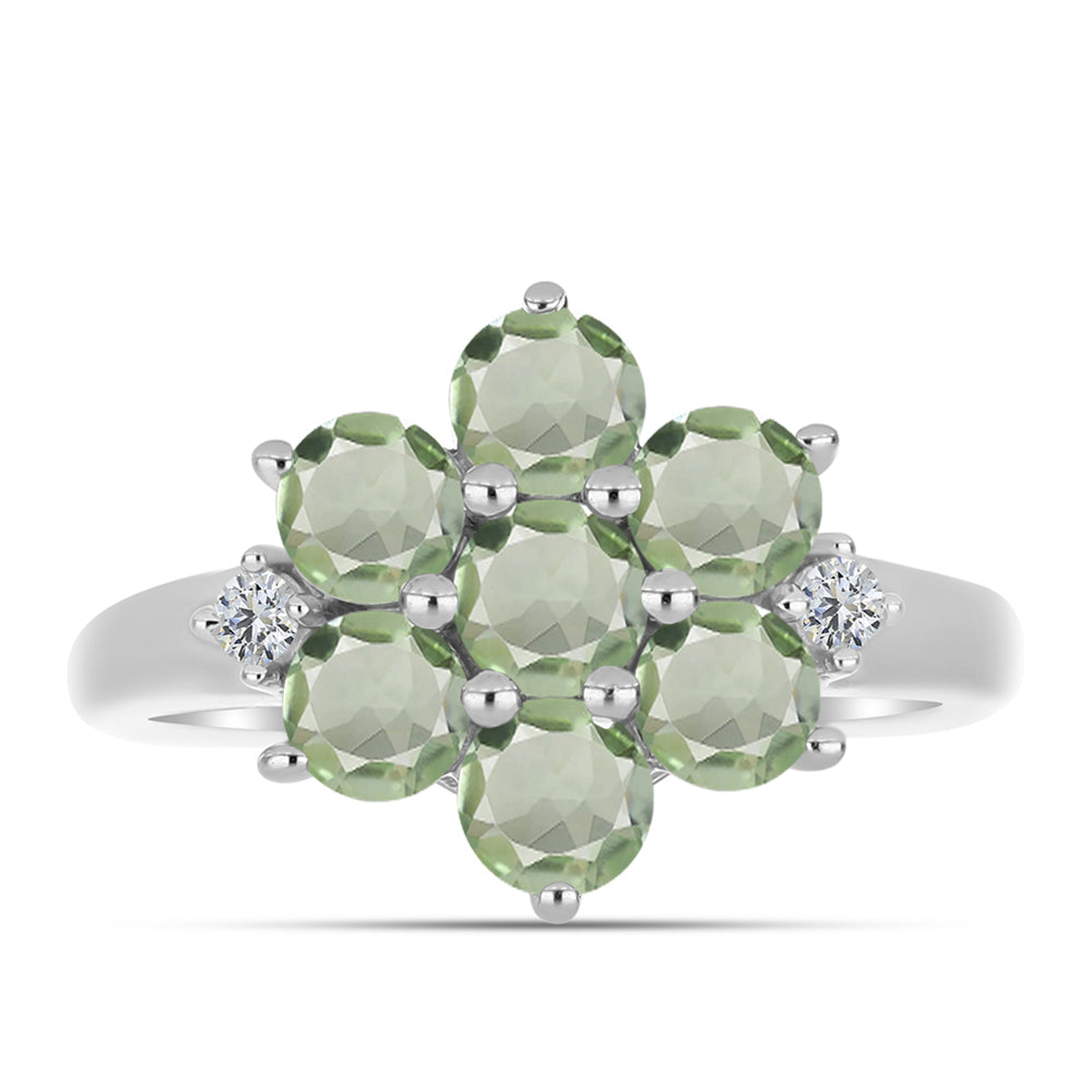 Anillo de Plata con Amatista Verde y Topacio Blanco 1 