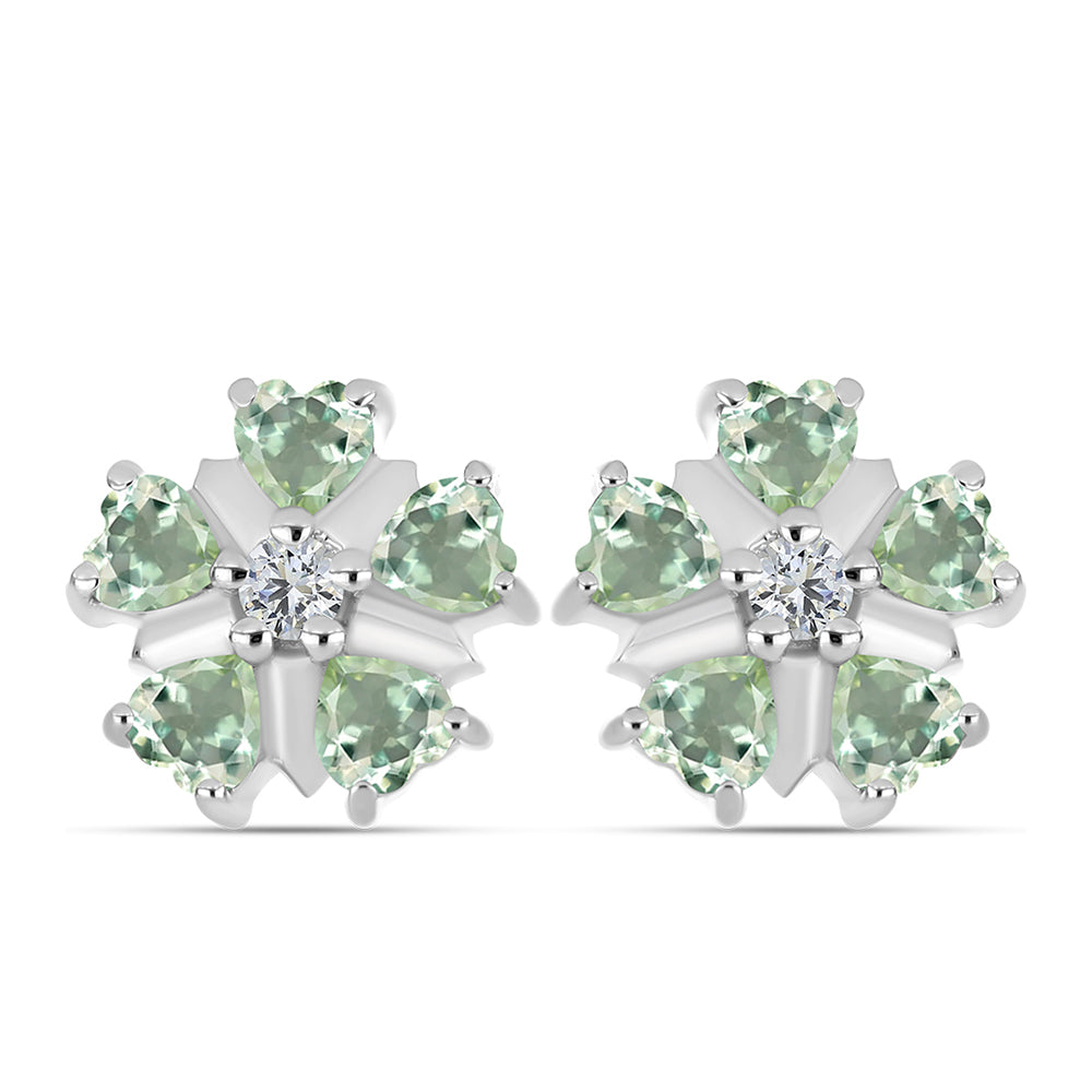 Pendientes de Plata con Amatista Verde y Topacio Blanco