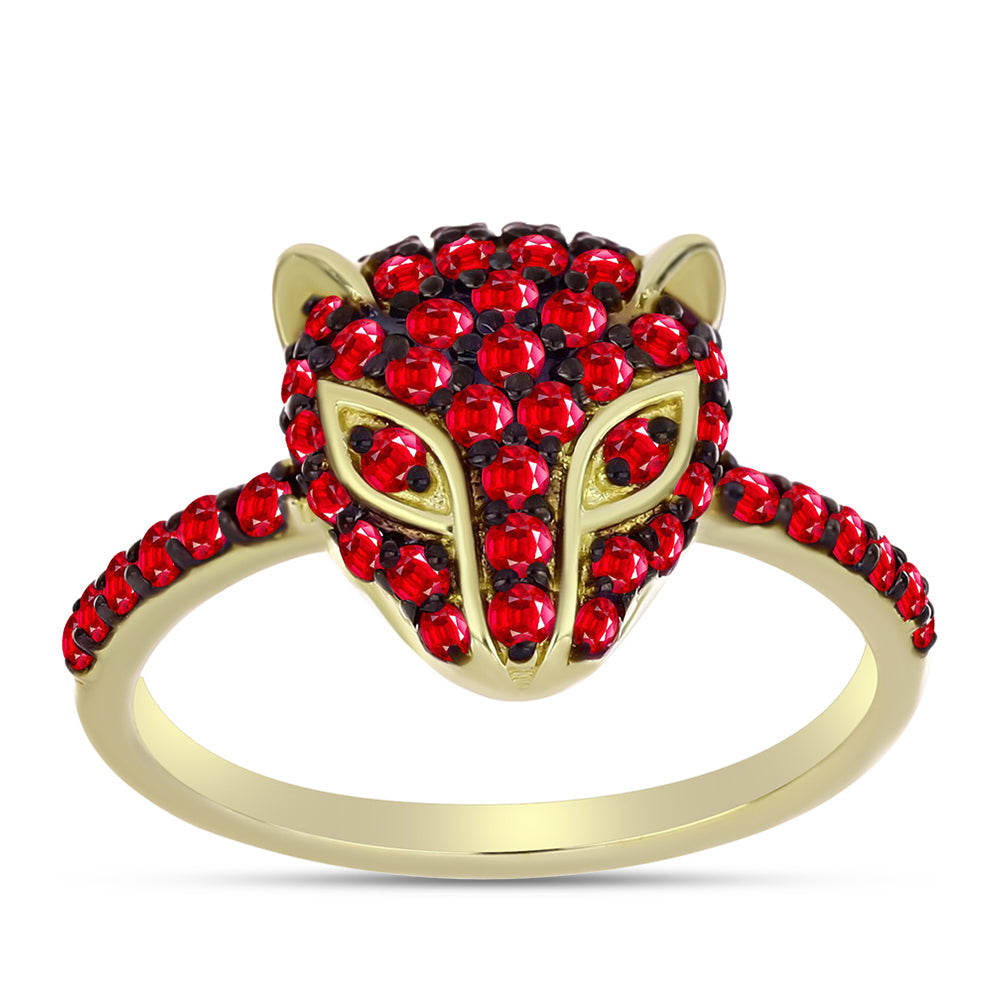 Anillo de Plata Bañada en Oro con Ágata Roja 1 
