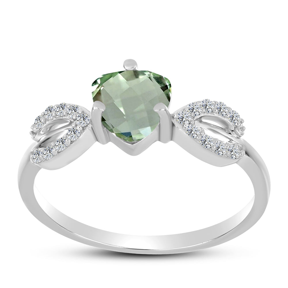 Anillo de Plata con Amatista Verde y Topacio Blanco