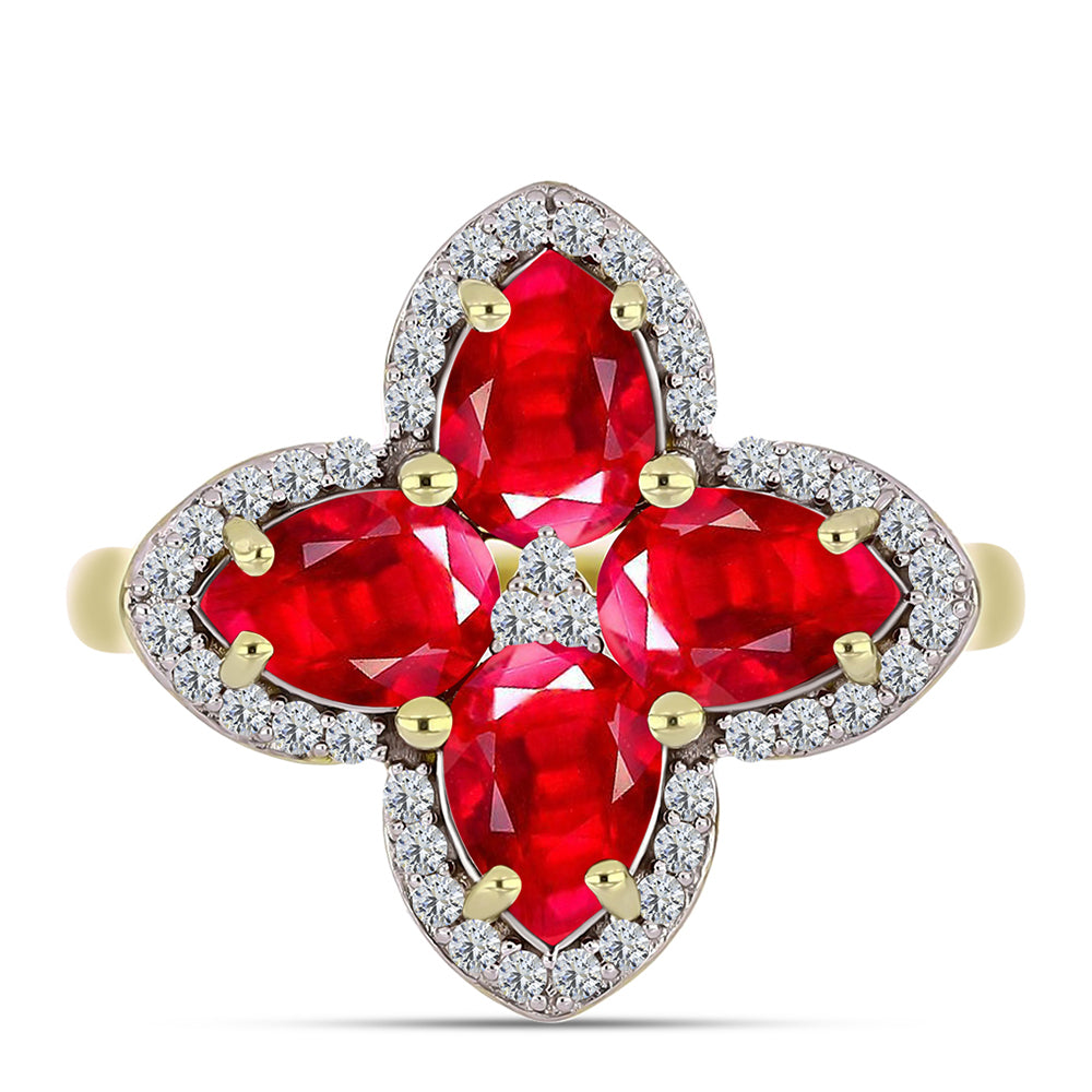 Anillo de Plata Bañada en Oro con Ágata Roja y Topacio Blanco 1 