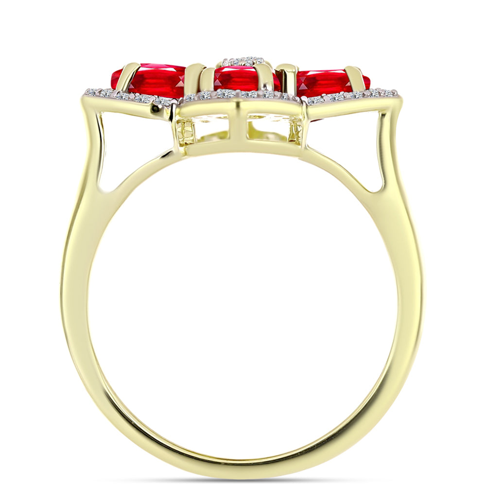 Anillo de Plata Bañada en Oro con Ágata Roja y Topacio Blanco