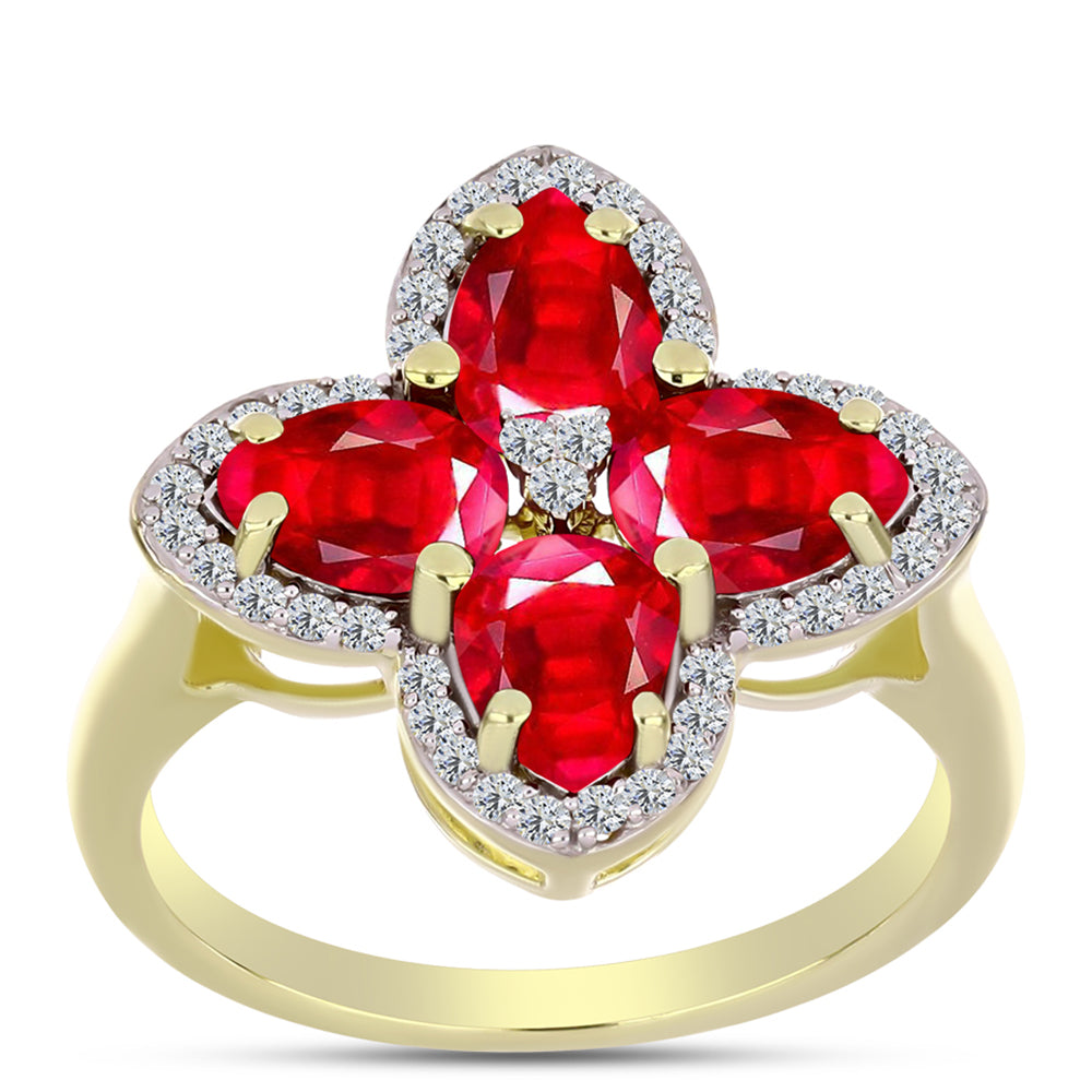 Anillo de Plata Bañada en Oro con Ágata Roja y Topacio Blanco 3 