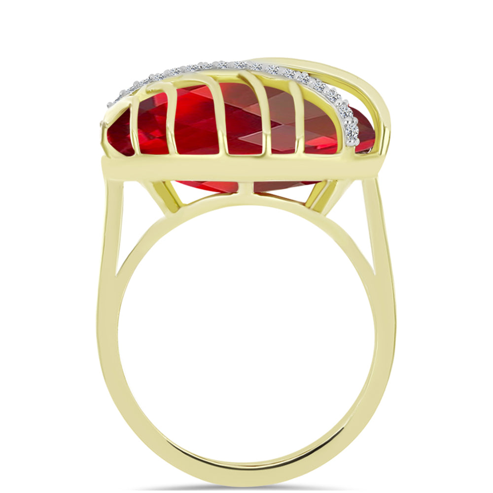 Anillo de Plata Bañada en Oro con Ágata Roja y Topacio Blanco