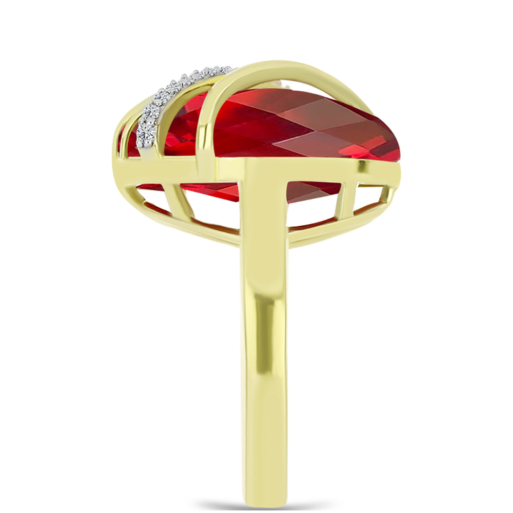 Anillo de Plata Bañada en Oro con Ágata Roja y Topacio Blanco 4 