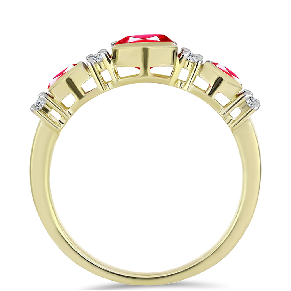 Anillo de Plata Bañada en Oro con Ágata Roja y Topacio Blanco 3 