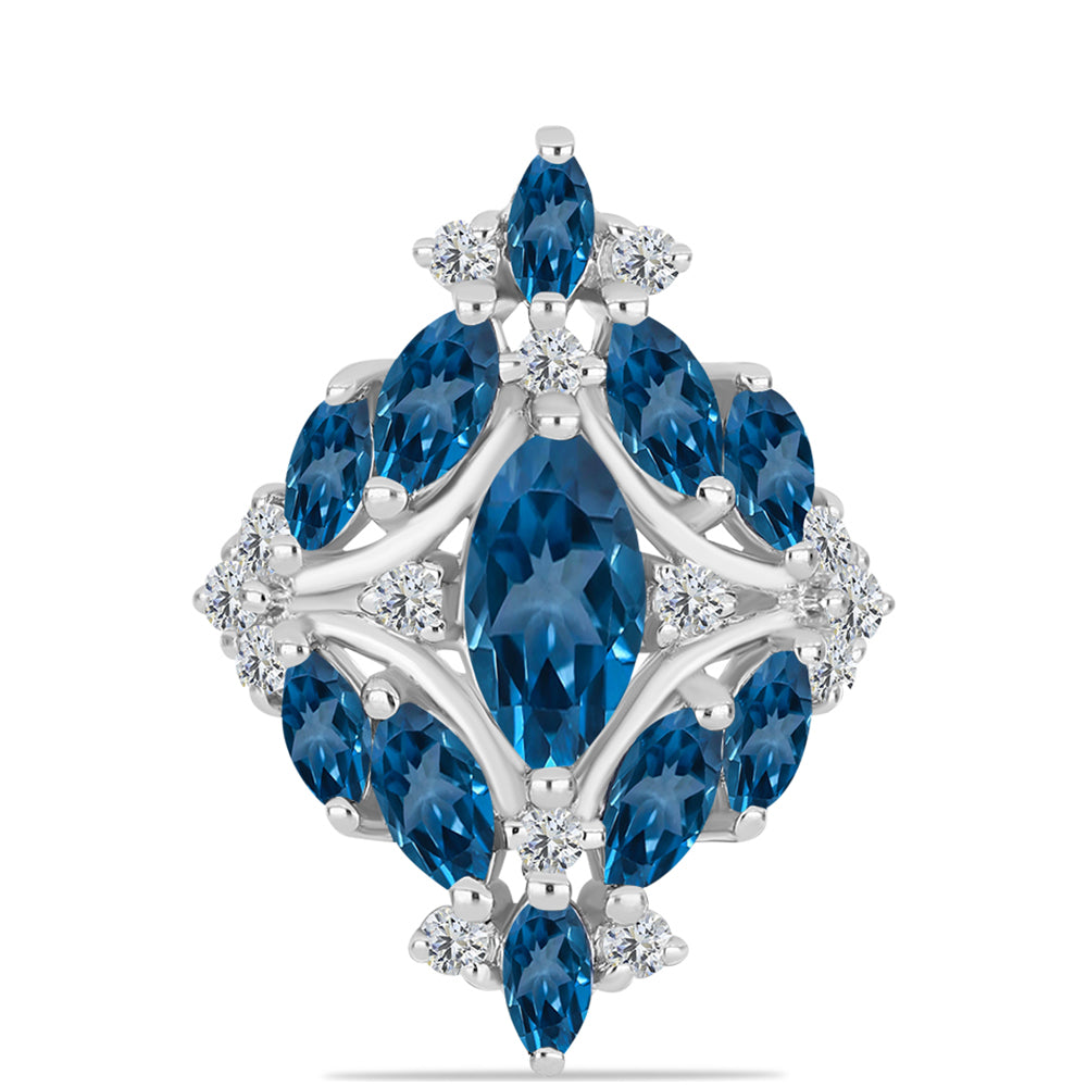 Anillo de Plata con Topacio Azul Londres y Topacio Blanco 1 