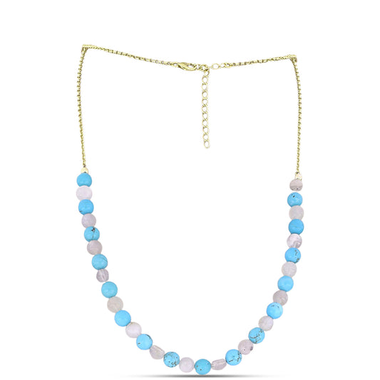 Collar de Plata Bañada en Oro con Turquesa Bella Durmiente y Piedra Lunar Arco Iris