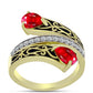 Anillo de Plata Bañada en Oro con Ágata Roja y Topacio Blanco