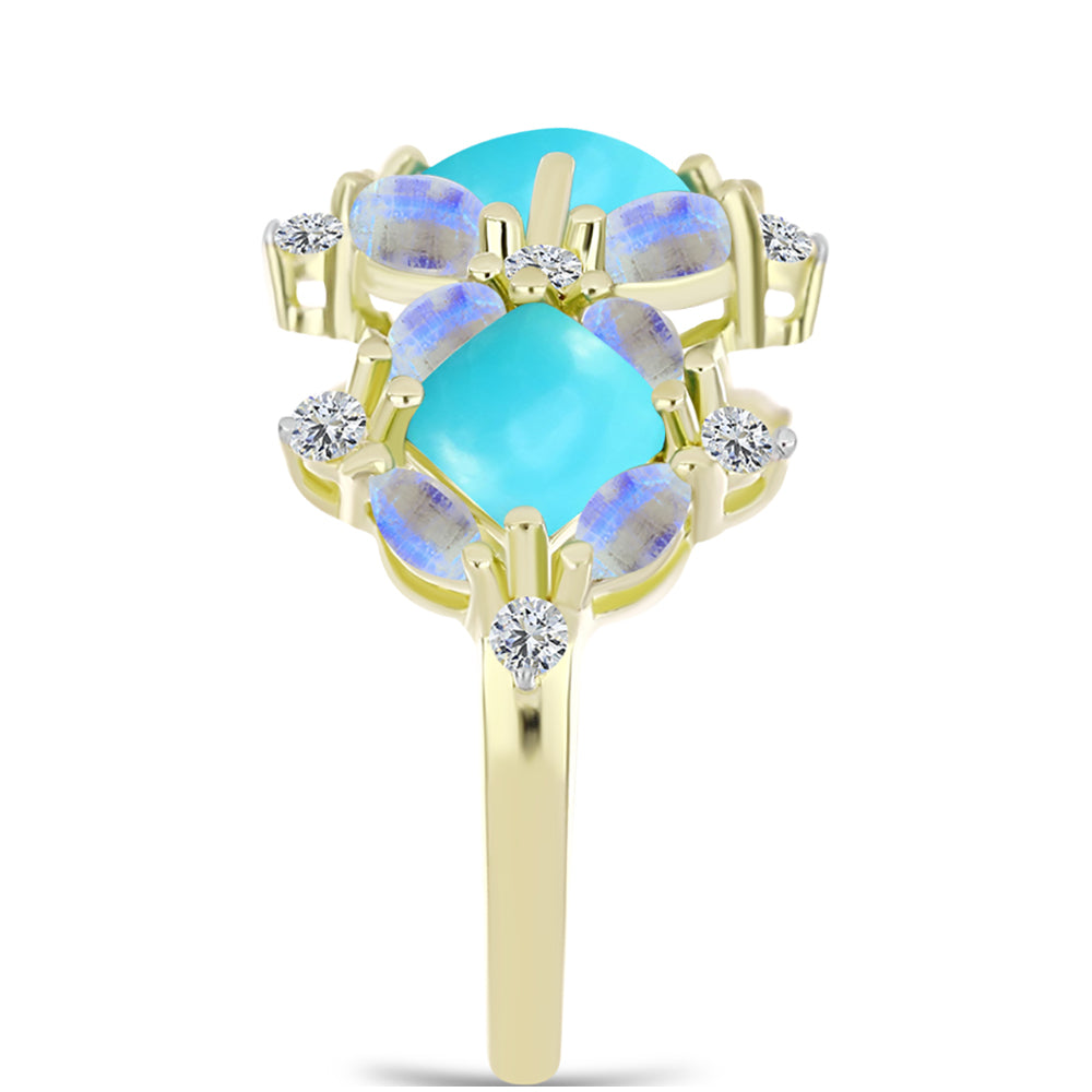 Anillo de Plata Bañada en Oro con Turquesa Bella Durmiente 4 