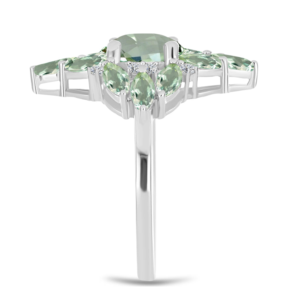 Anillo de Plata con Amatista Verde y Topacio Blanco 4 
