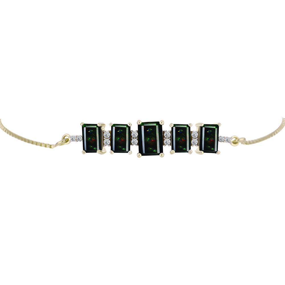 Pulsera de Plata Bañada en Oro con Ópalo negro medianoche Lega Dembi de Ëtiopía y Topacio Blanco 2 