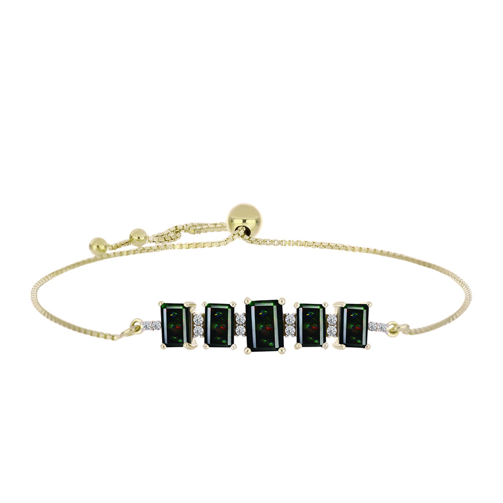 Pulsera de Plata Bañada en Oro con Ópalo negro medianoche Lega Dembi de Ëtiopía y Topacio Blanco
