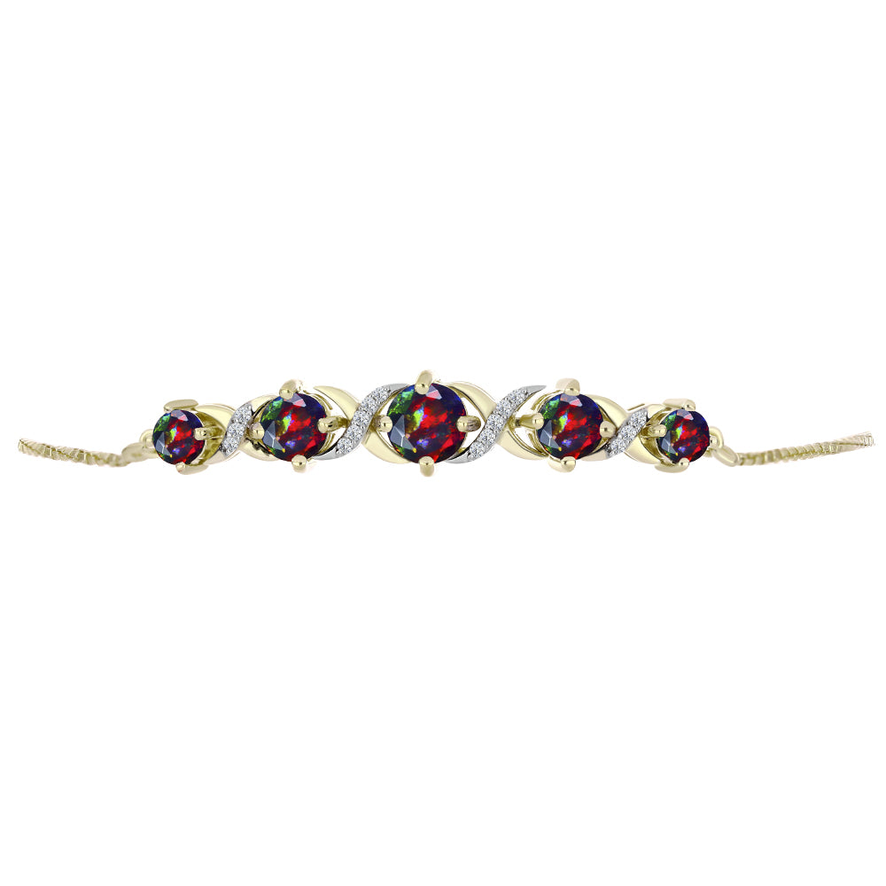 Pulsera de Plata Bañada en Oro con Ópalo negro medianoche Lega Dembi de Ëtiopía y Topacio Blanco 2 